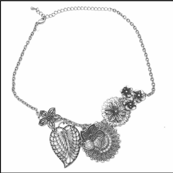 Silver Flower Statement Necklace - Picture 1 of 3